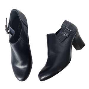 Franco Sarto Boots Womens Sz 7M Rapport Blue Ankle Bootie Block Heel Buckle